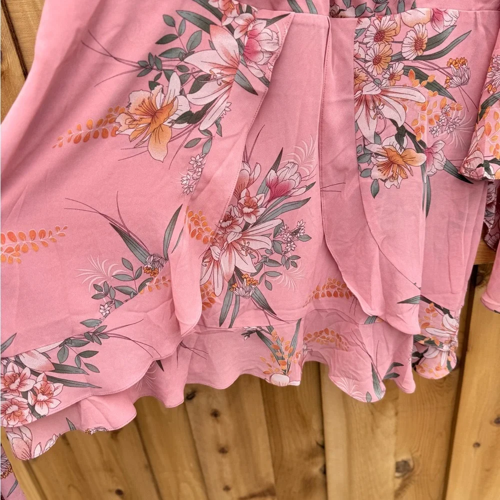 City Chic Pink Floral Wrap Dress - Picture 3 of 9